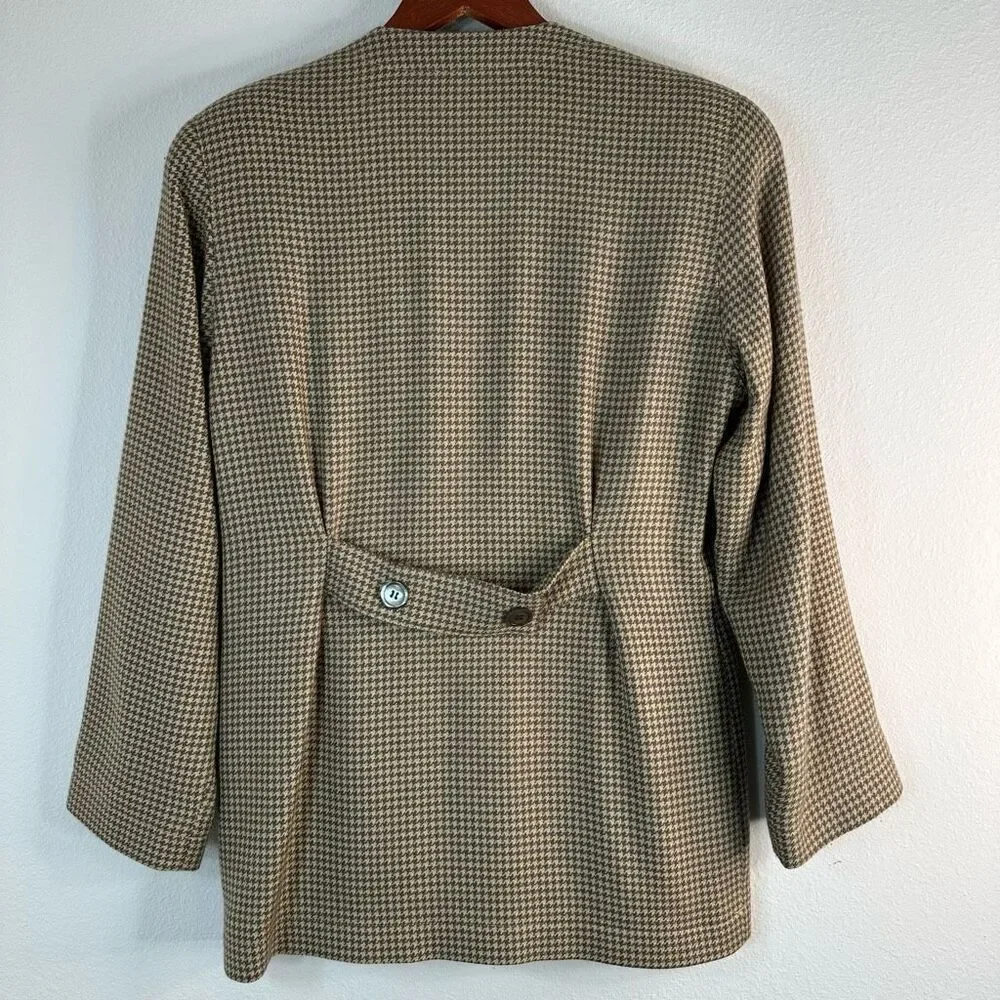 USA Vintage Anne Klein Houndstooth Blazer w Pockets Womens 6 Wool Silk Cashmere - Picture 2 of 11